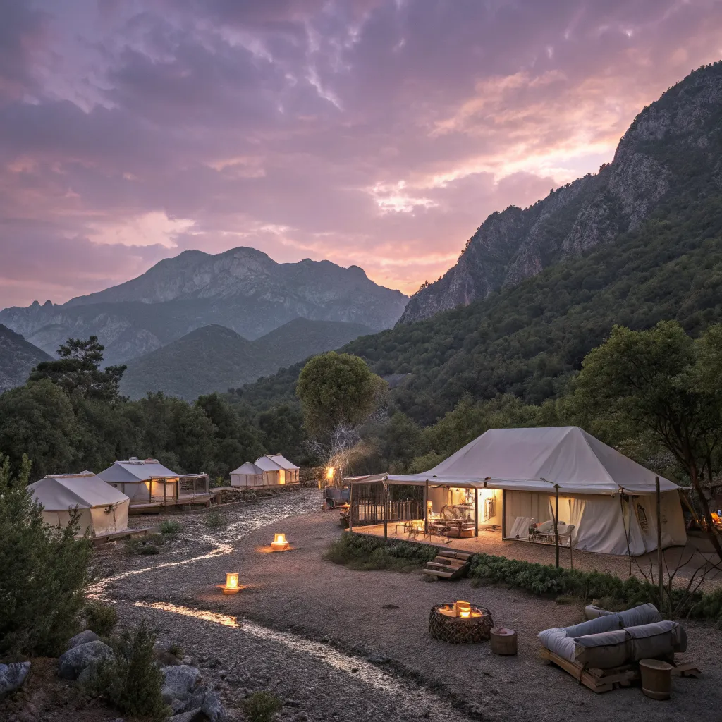 Olympos kamp gün batımı manzarası